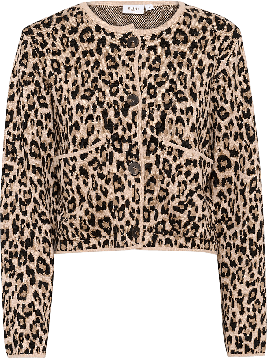 LydiaSZ Cardigan, från Saint Tropez, i färgen Black Leopard Jacquard.