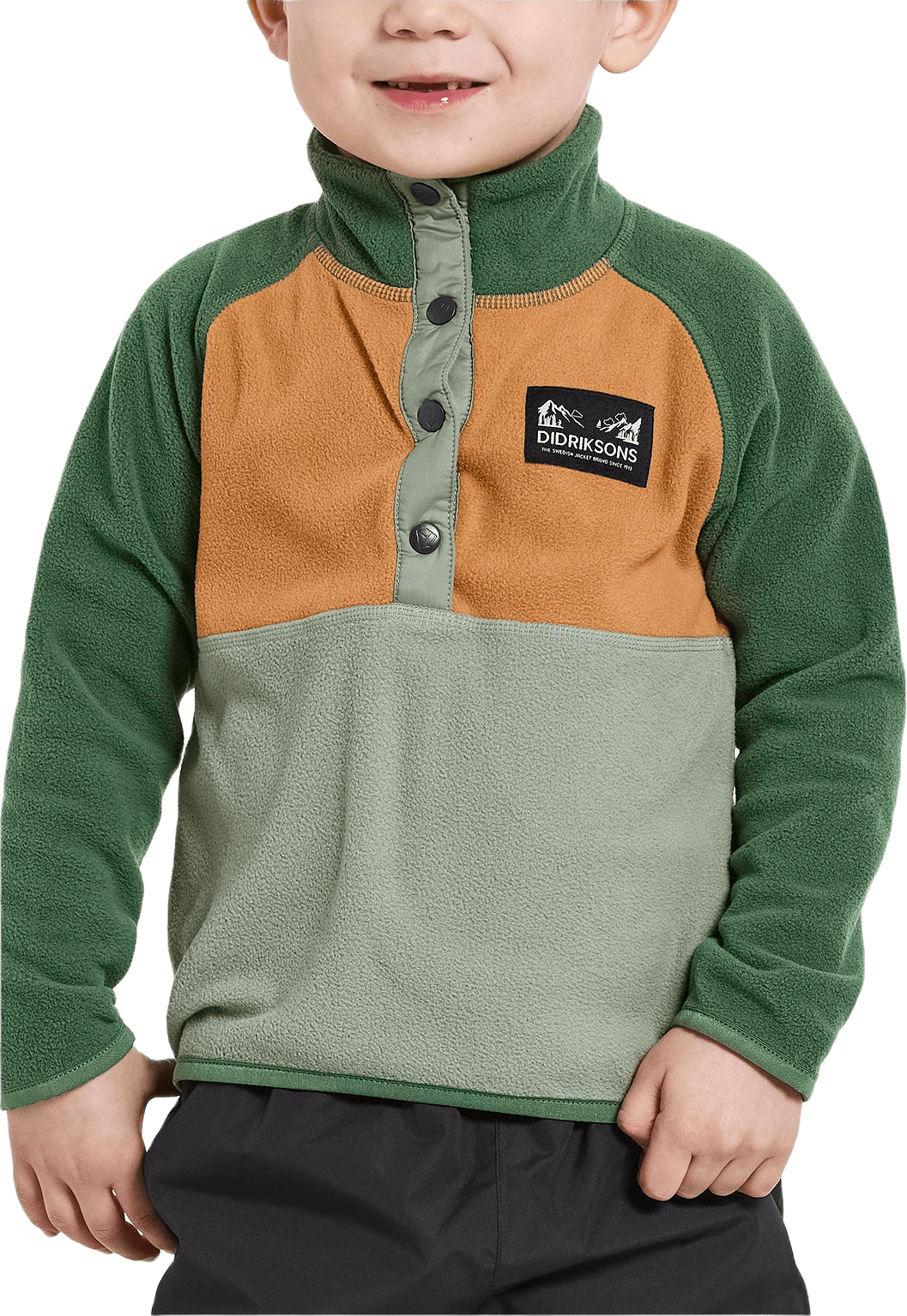 Monte Kids Half Button, från Didriksons, i färgen Light Moss.