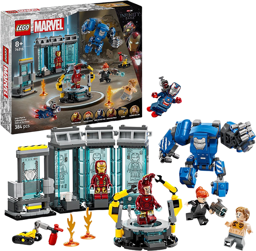 Marvel Iron Mans labb: rustningarnas sal 76315, från LEGO.