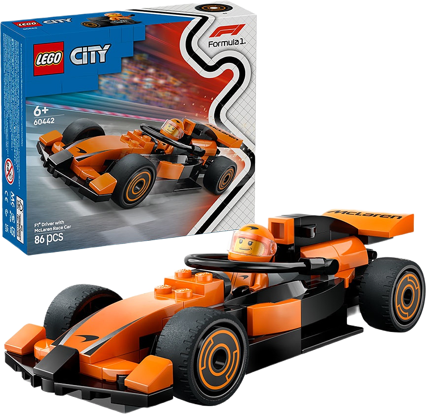 City F1 förare med McLaren racerbil 60442, från LEGO.