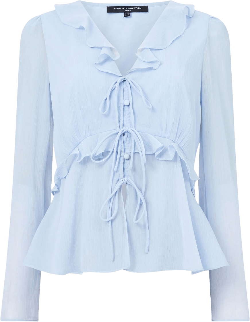 Emina Chiffon Frill Tie Up Top, från French Connection, i färgen Sz18 Arctic Blue.