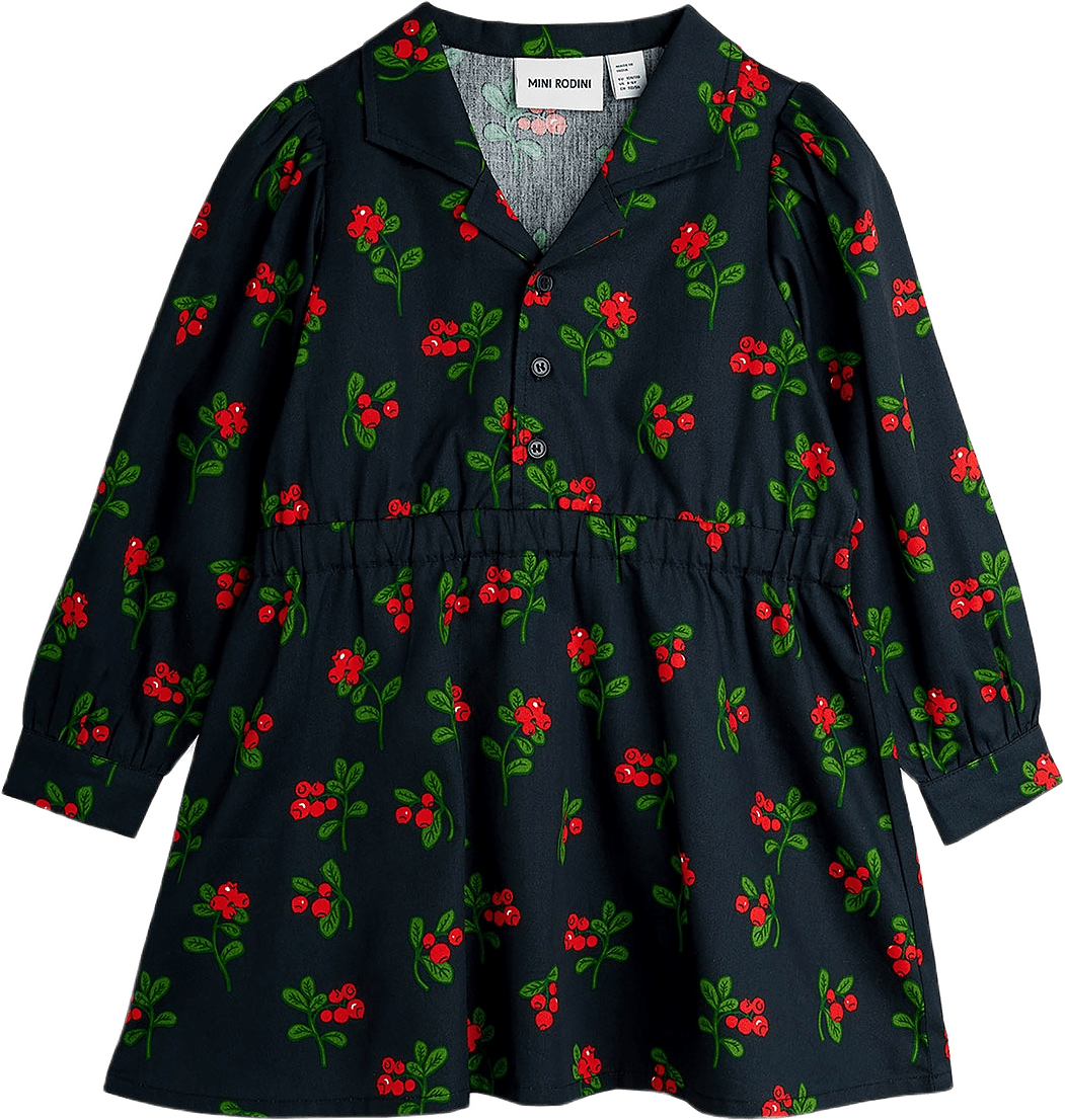 Lingonberries Vävd Långärmad Klänning, från Mini Rodini, i färgen Black.