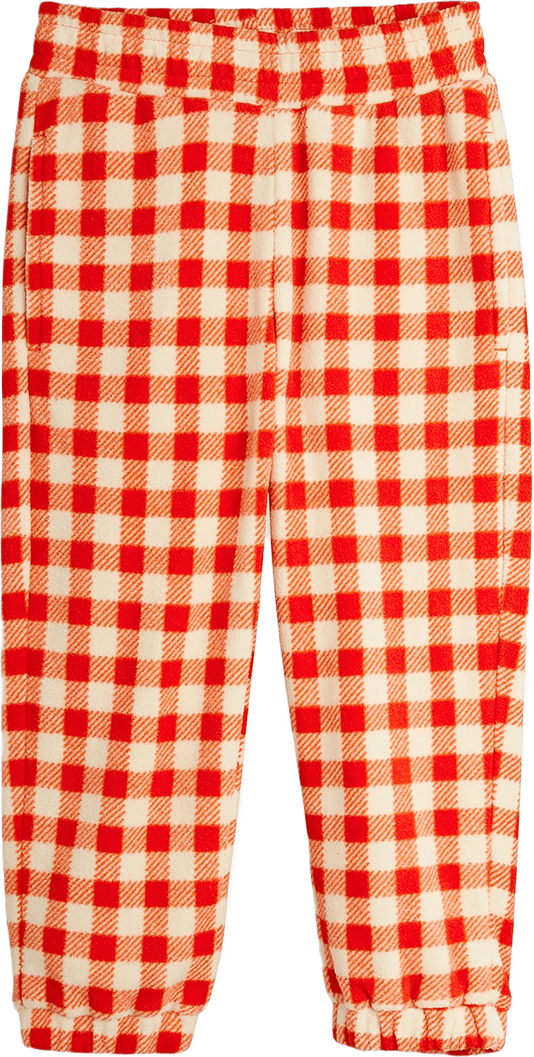 Gingham Fleece Byxor, från Mini Rodini, i färgen Red.