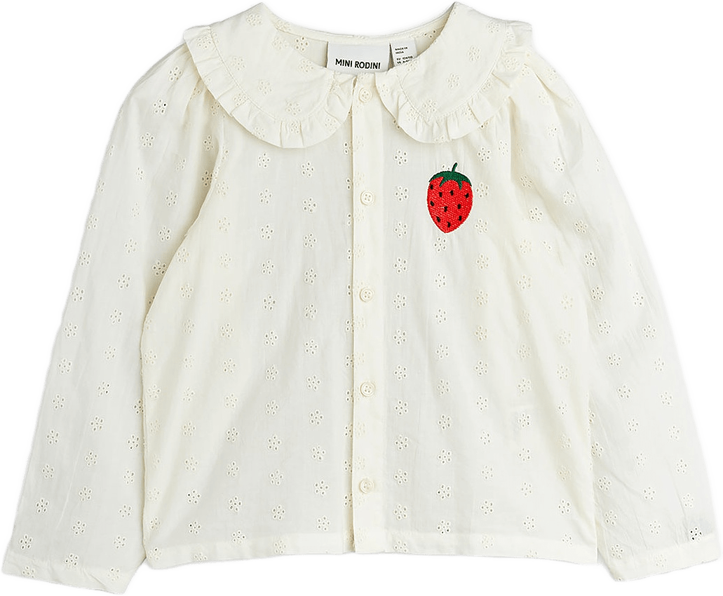 Strawberry Schiffli Blus, från Mini Rodini, i färgen White.