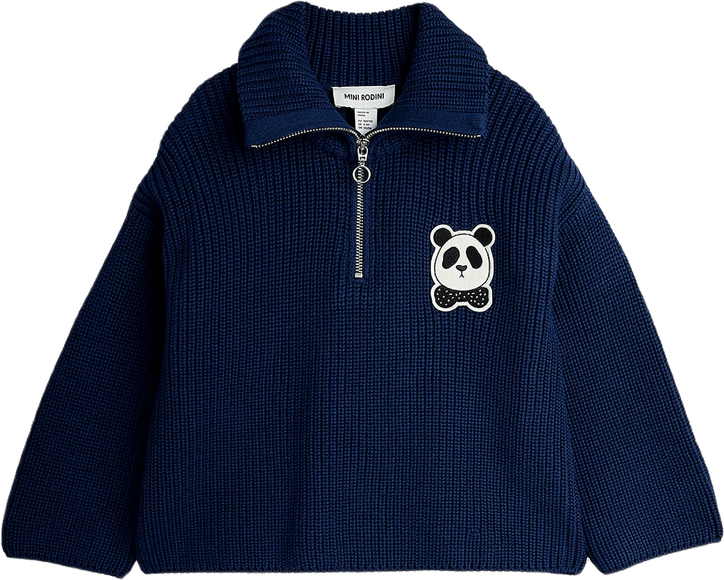 Panda Grovstickad Tröja, från Mini Rodini, i färgen Blue.