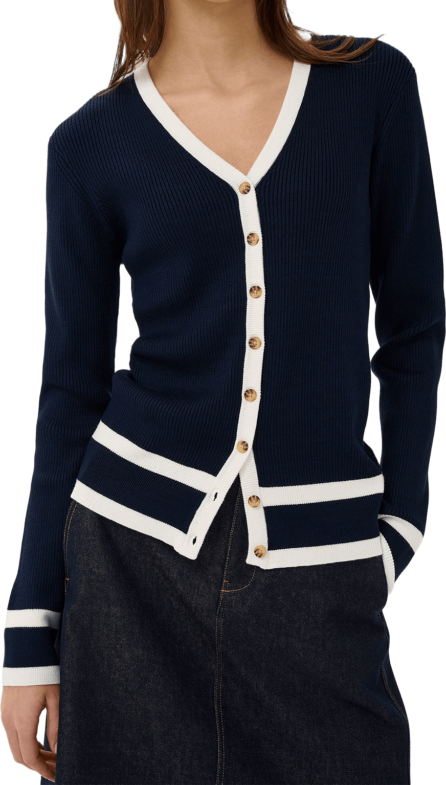 LeenahIW Cardigan; InWear Cardigan, från Inwear, i färgen Marine/Vanilla.