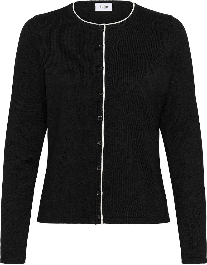 MilaSZ Contrast Stripe Cardigan, från Saint Tropez, i färgen Black Ice Contrast Stripe.