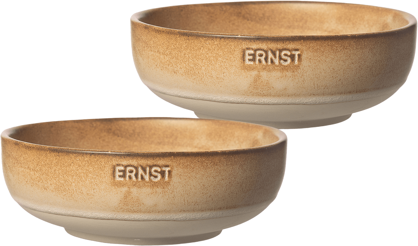Skål stengods 2-pack, från ERNST, i färgen Brun/Natur.