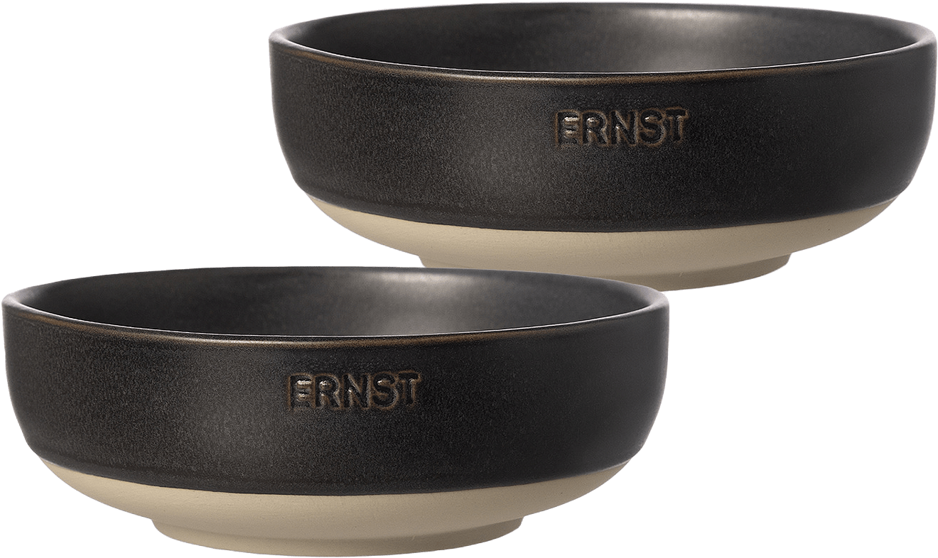 Skål stengods 2-pack, från ERNST, i färgen Mattsvart/Natur.