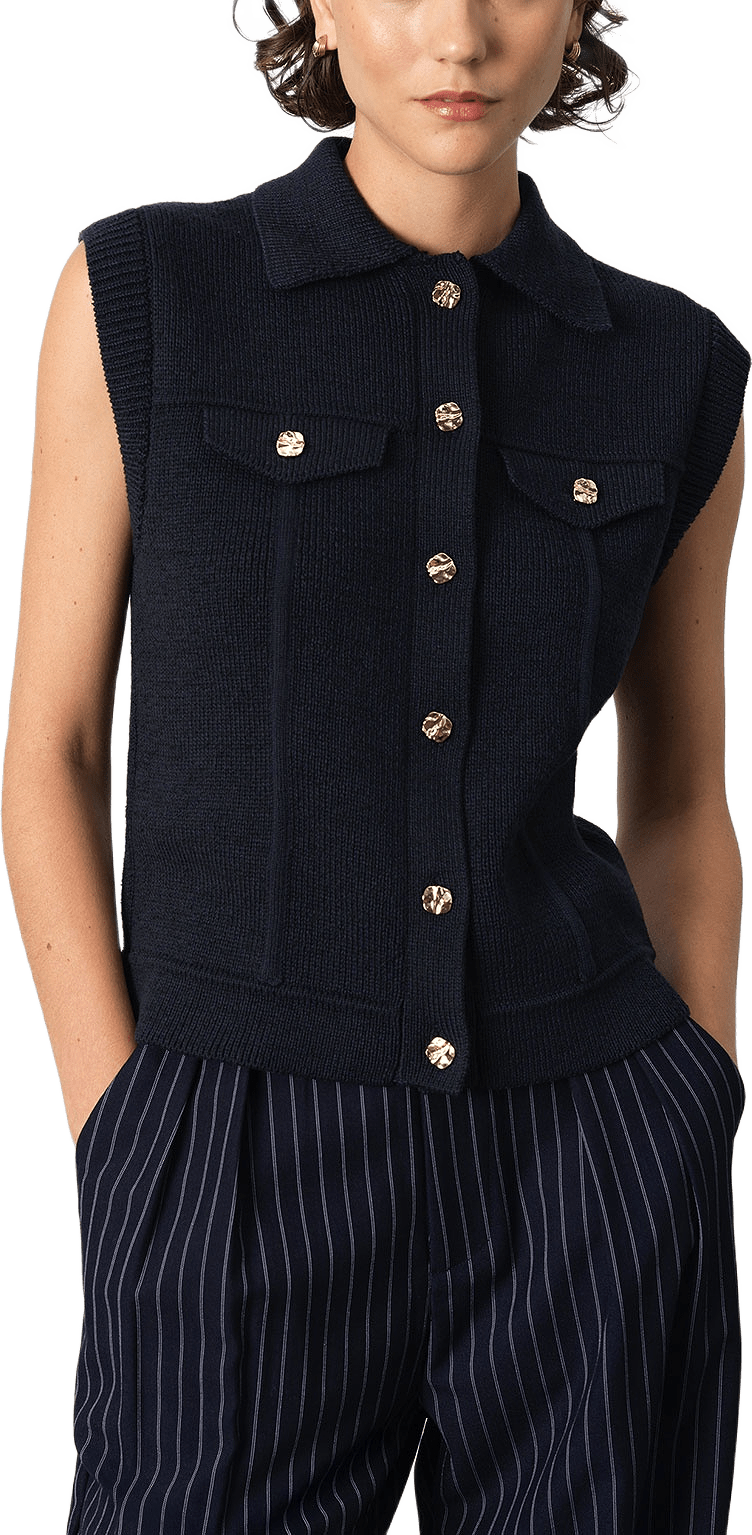 Roland Knit Collared Gilet, från French Connection, i färgen Indigo.