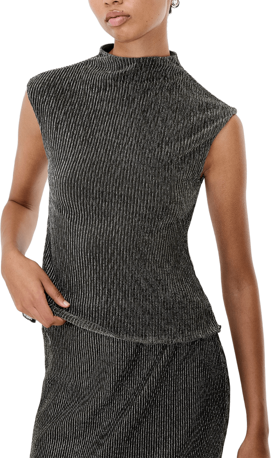 Tamy Lurex Plisse Slvlss Top