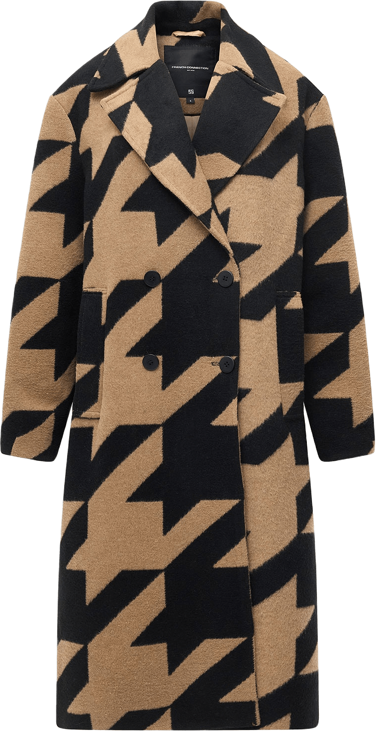 Lucilla Houndstooth Coat, från French Connection, i färgen Black/Camel.
