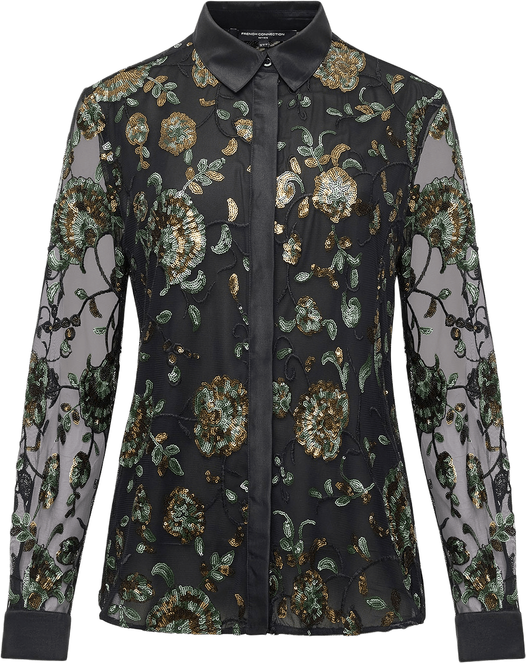 Roshene Sequin Shirt, från French Connection, i färgen Sz18 Black Sequin Mu.