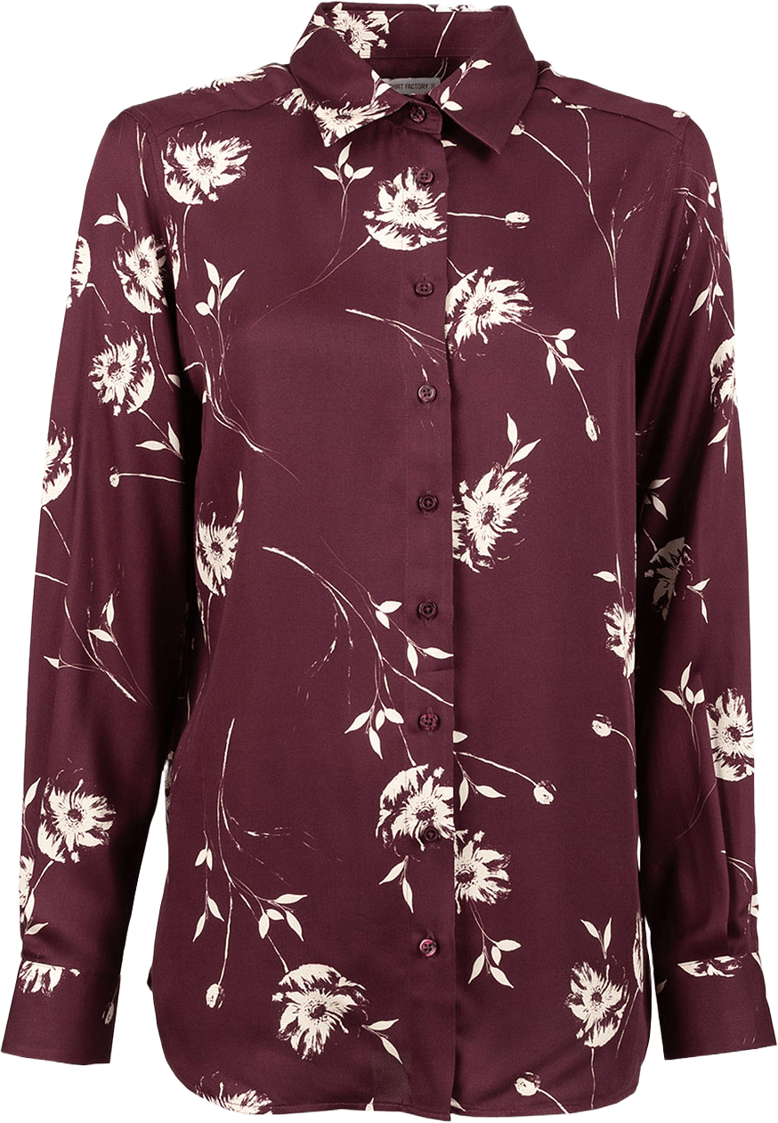 Blus Ellie Ruby Bloom, från The Shirt Factory, i färgen Mauve Wine.