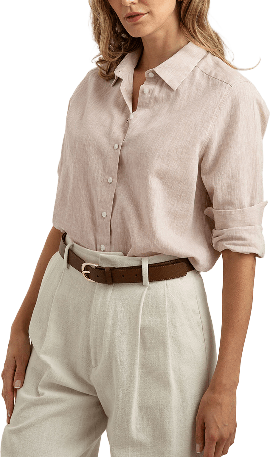 Linneskjorta Ellie Sorrento, från The Shirt Factory, i färgen Lt.beige.