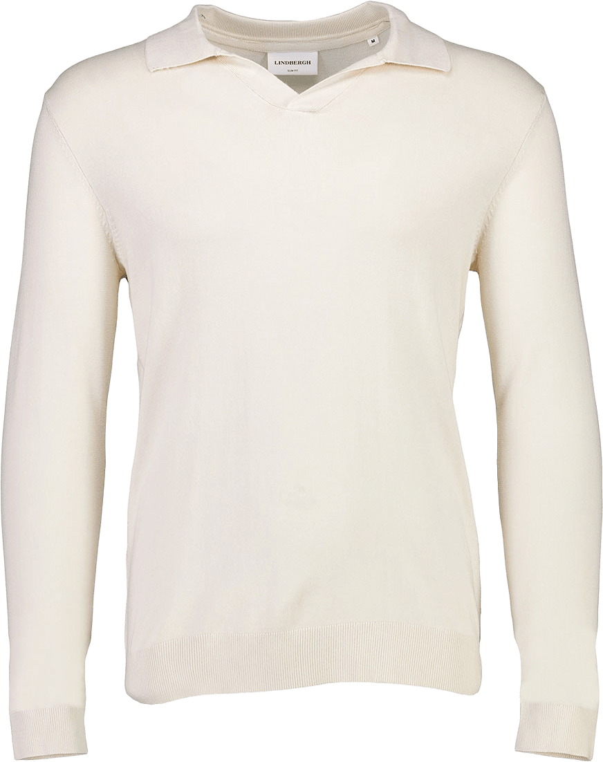 Lindbergh Ecovero L/S v-neck polo Knit, från Lindbergh, i färgen Off White Mel.