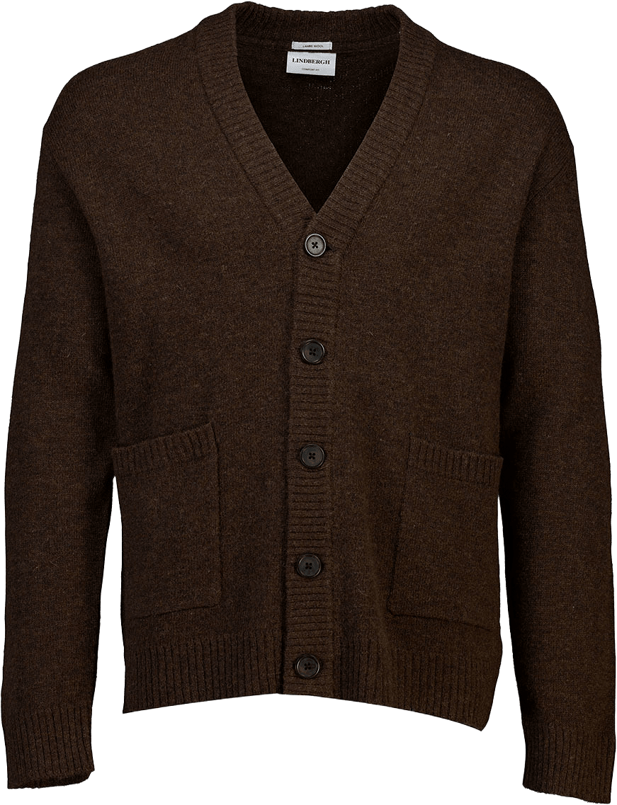 Lindbergh Lambswool button cardigan Knit, från Lindbergh, i färgen Dk Brown Mel.