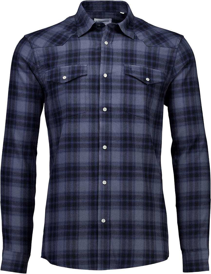 Lindbergh Herringbone checked western shirt L/S Shirt L/S, från Lindbergh, i färgen Dk Blue.