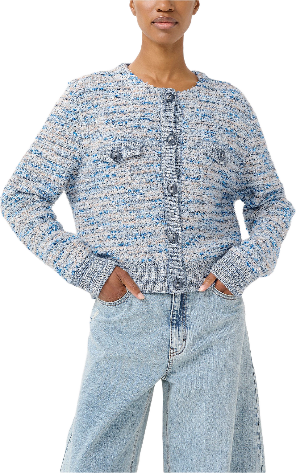 GZcannie Cardigan, från Gestuz, i färgen Blue White Mix.