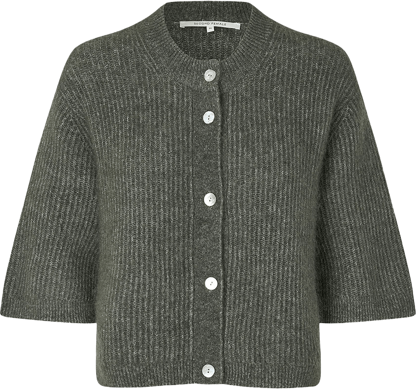 Andrea Knit Rib Cardigan, från Second Female, i färgen Beluga.