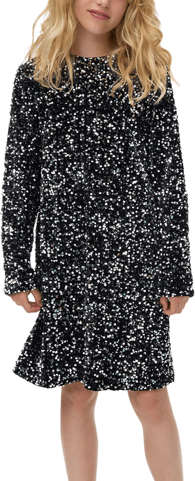 Klänning VMBELLA SEQUIN, från Vero Moda Girls, i färgen Black Silver Sequins.