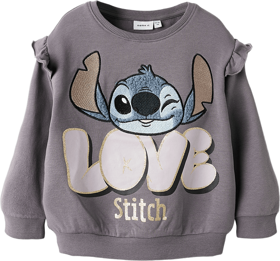 Tröja med volang STITCH, från Name It, i färgen Moonscape.