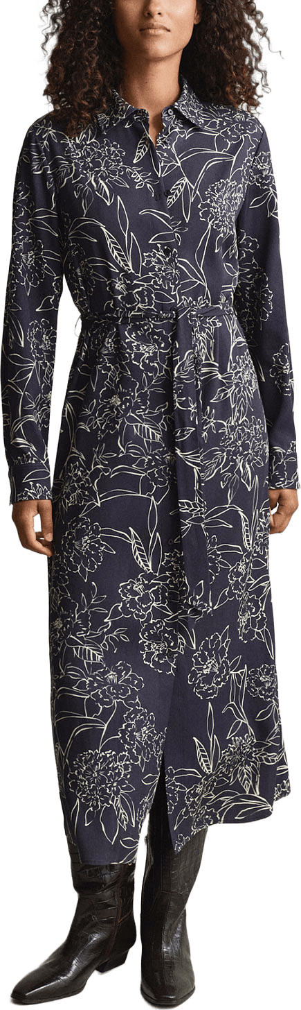 Långärmad Blommig skjortklänning, från GANT, i färgen Evening Blue.