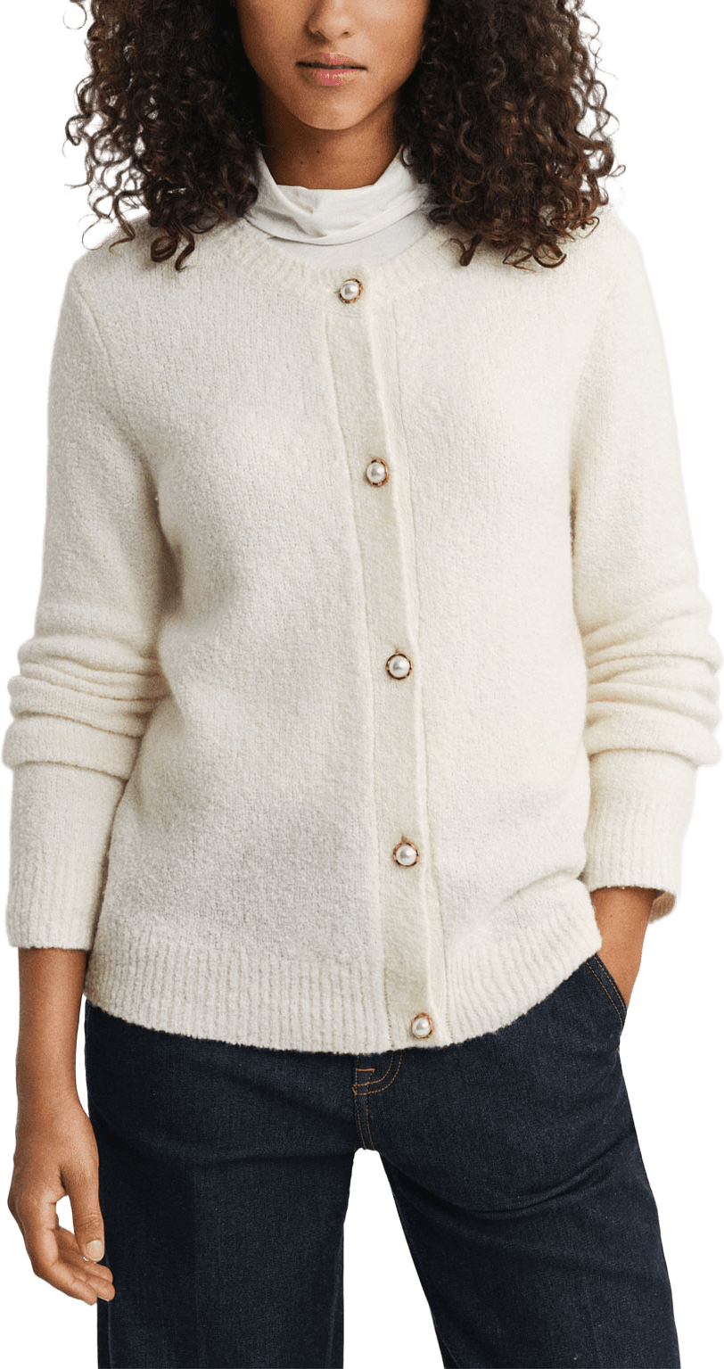 Rundhalsad kofta i bouclé, från GANT, i färgen Cream.