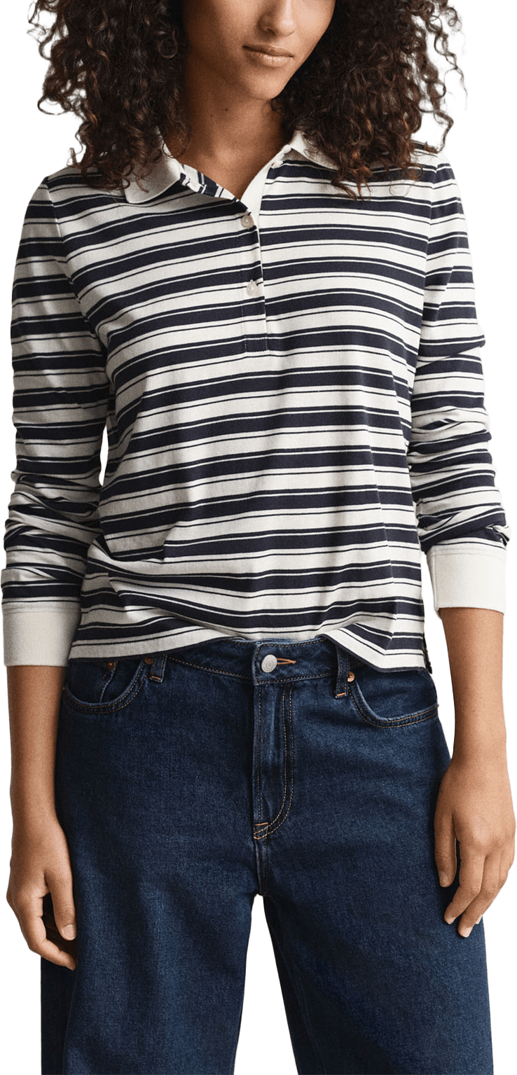 Långärmad Randig pikétröja, från GANT, i färgen Cream.