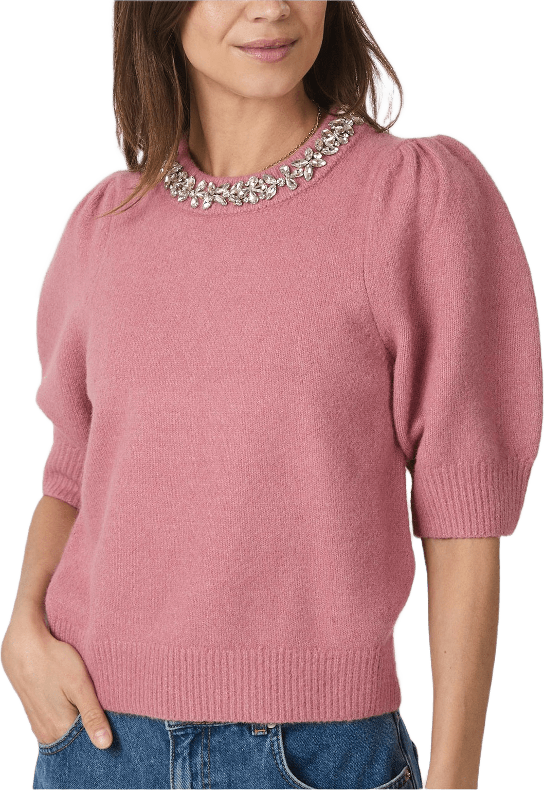 Maia Stone Knit Blouse, från Neo Noir, i färgen Rose.