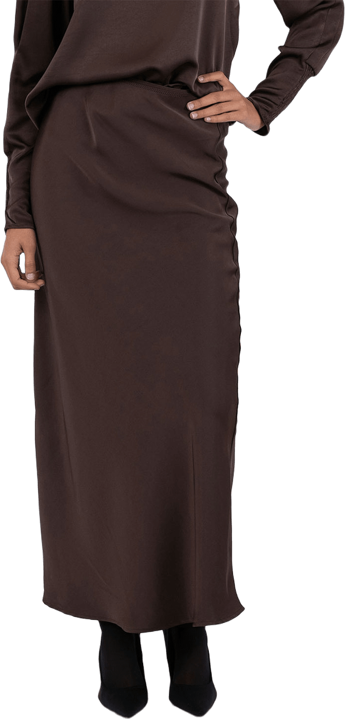 Vicky Heavy Sateen Skirt, från Neo Noir, i färgen Dark Brown.