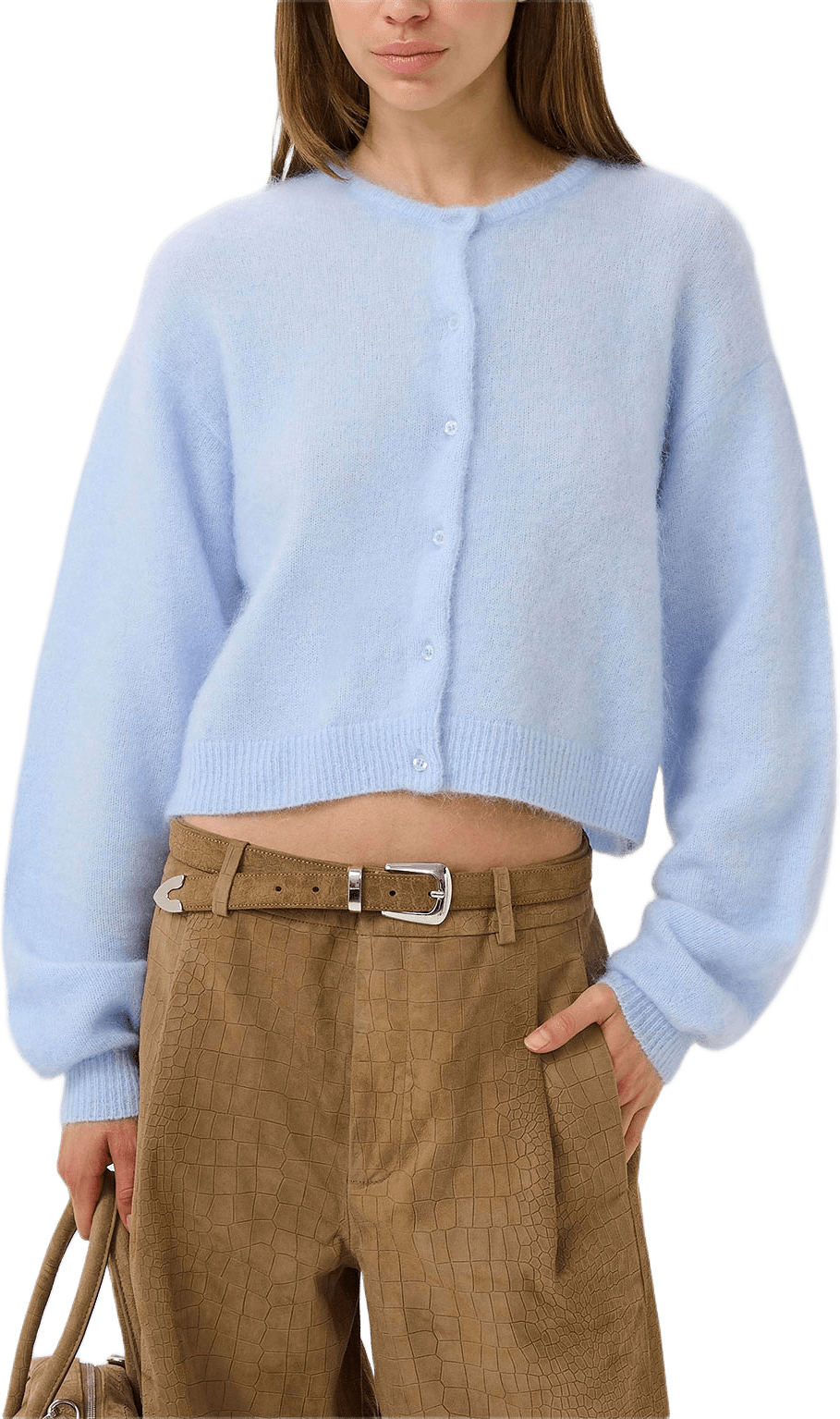 Debbie Short Cardigan, från Gestuz, i färgen Blue Finch Mélange.