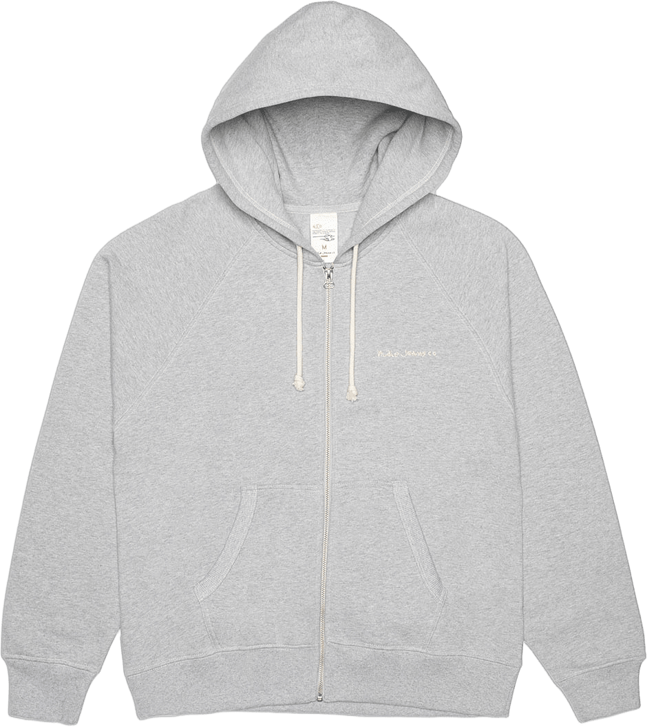 Gunde Logo Zip Hoodie, från Nudie Jeans, i färgen Greymelange.