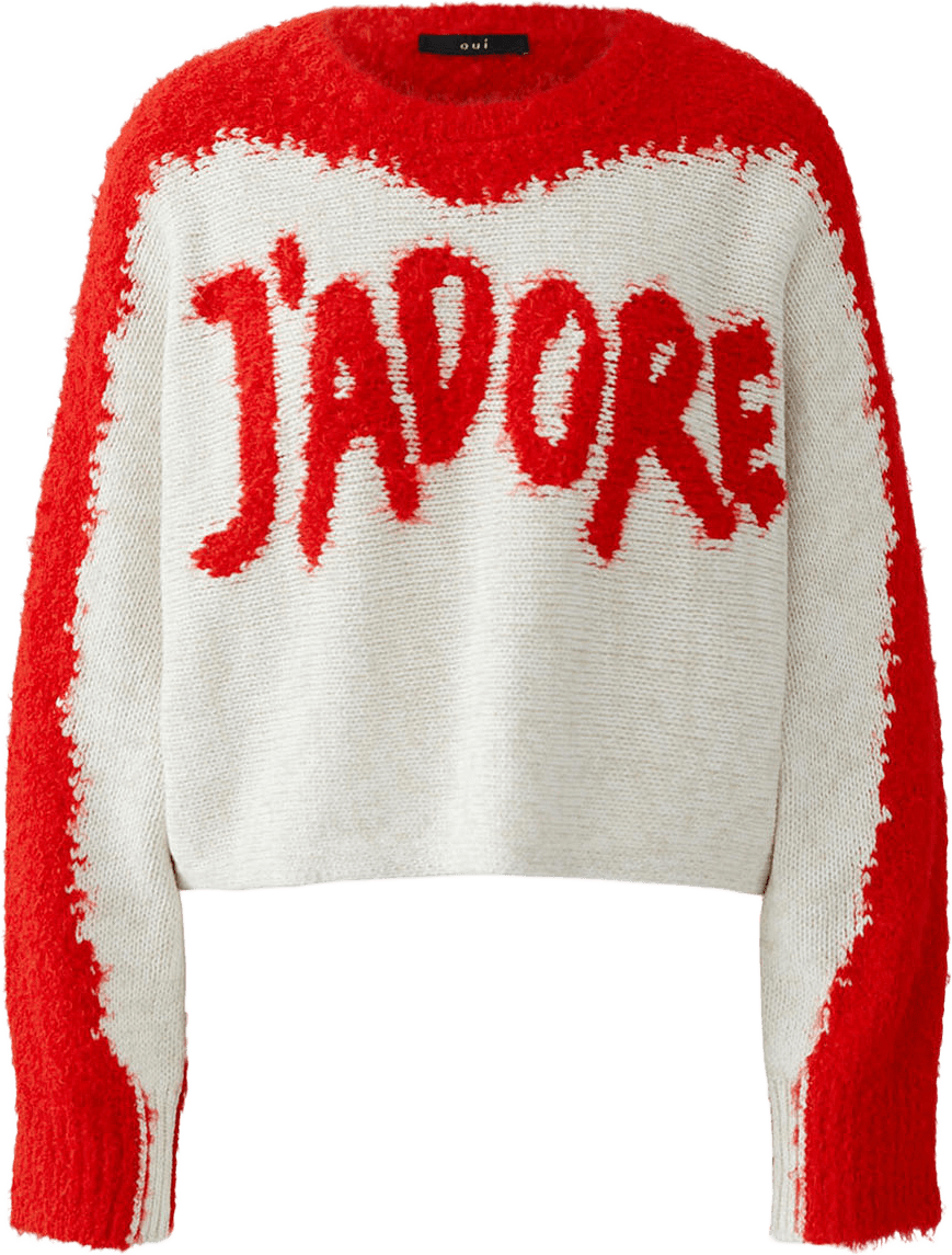 Stickad tröja, från Oui, i färgen White Red.