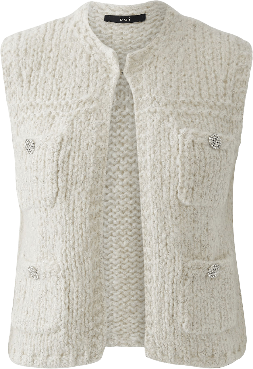 Stickad väst, från Oui, i färgen Lt.beige Melange.