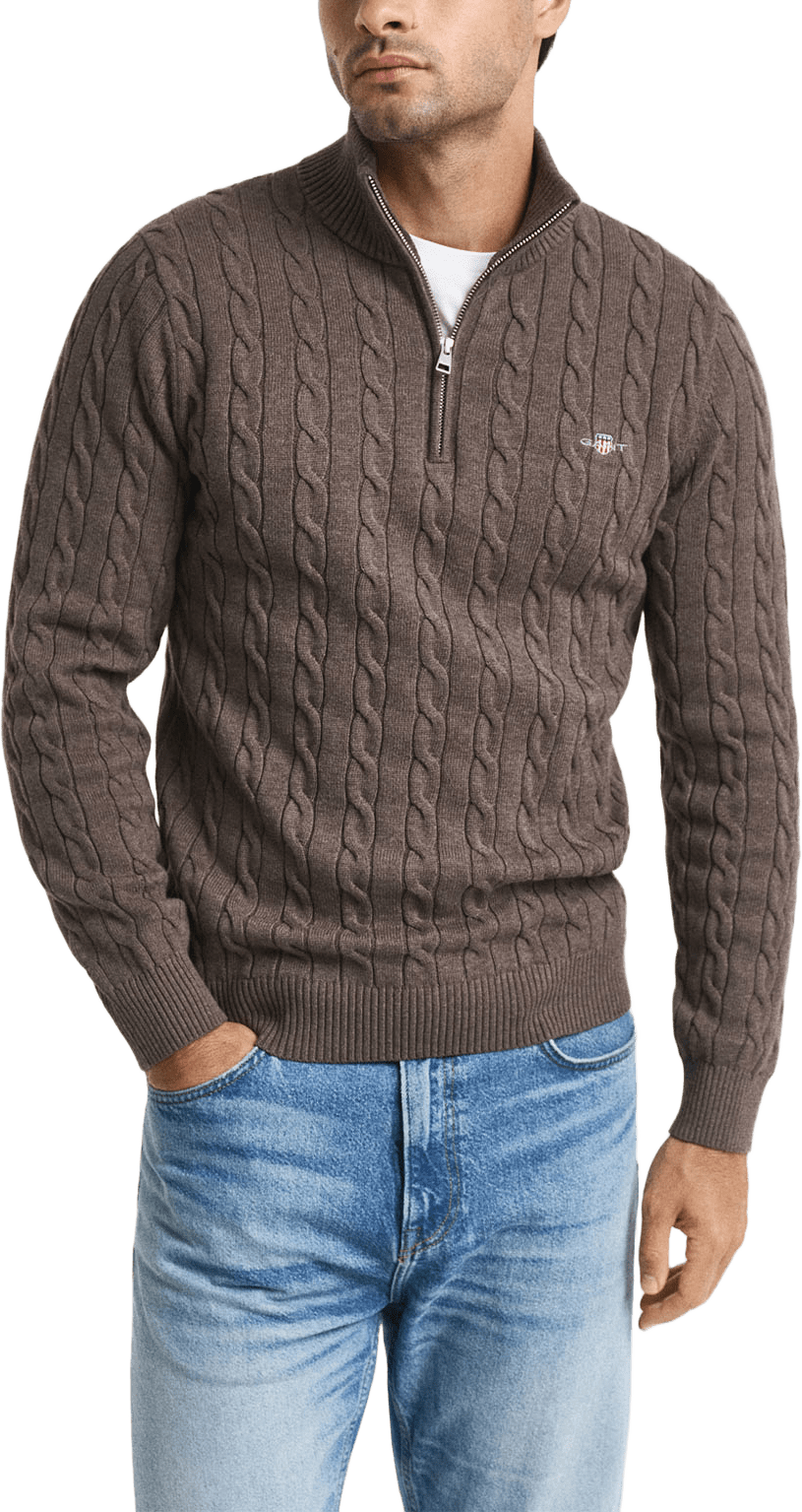 Cotton Cable Half Zip, från GANT, i färgen Seawood Melange.