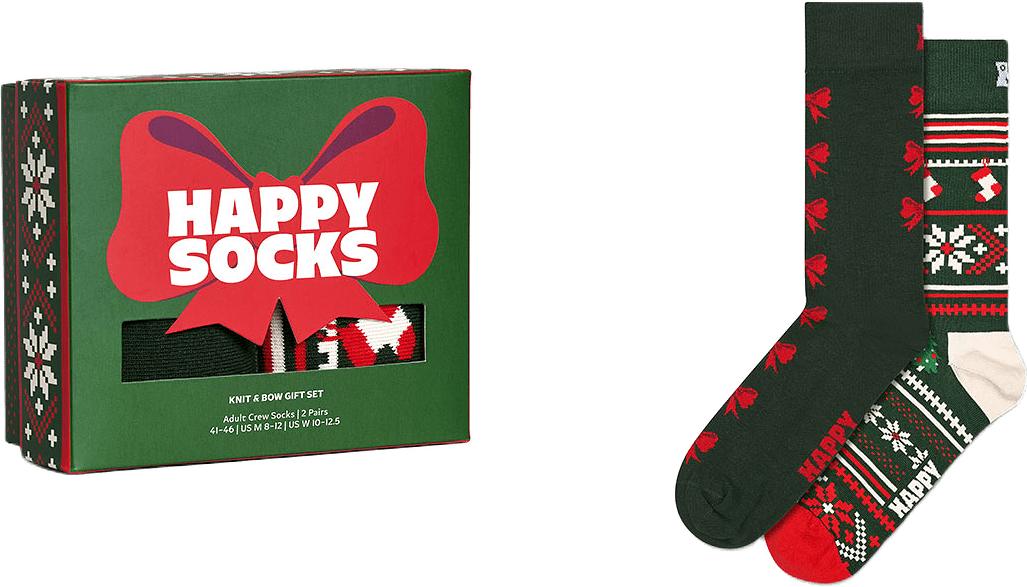 2-Pack Knit And Bow Socks Gift Set, från Happy Socks, i färgen Dark Green.