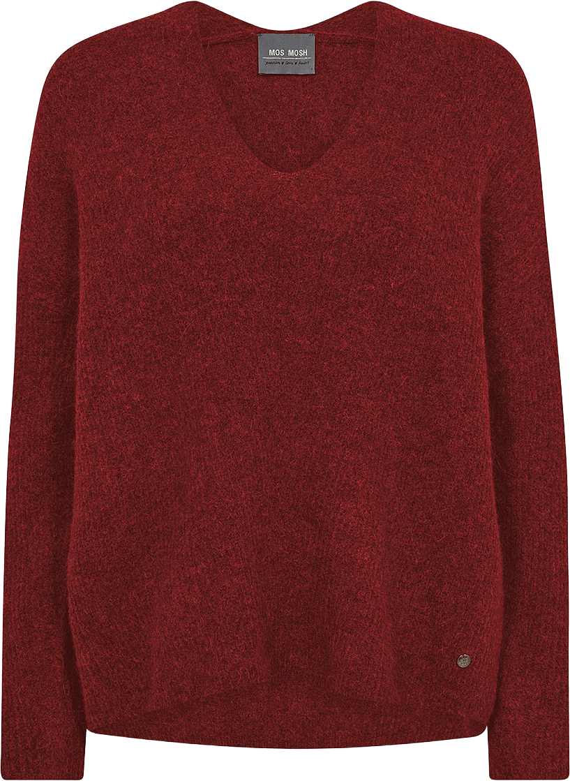 Thora V-Neck Knit, från Mos Mosh, i färgen Rhythmic Red.