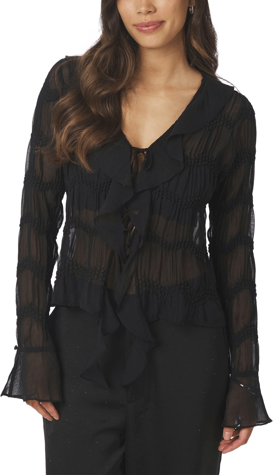 Anika Crepe Chiffon Blouse, från Neo Noir, i färgen Black.