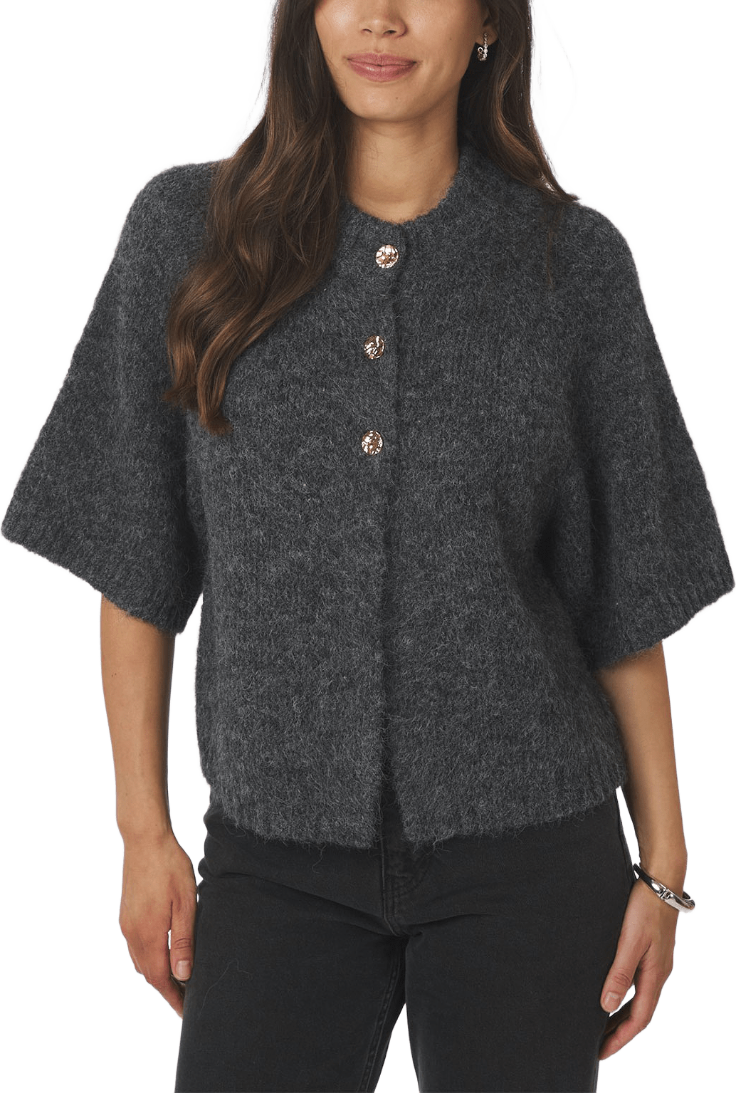 Benuta Fluffy Knit Cardigan, från Neo Noir, i färgen Antracit Melange.