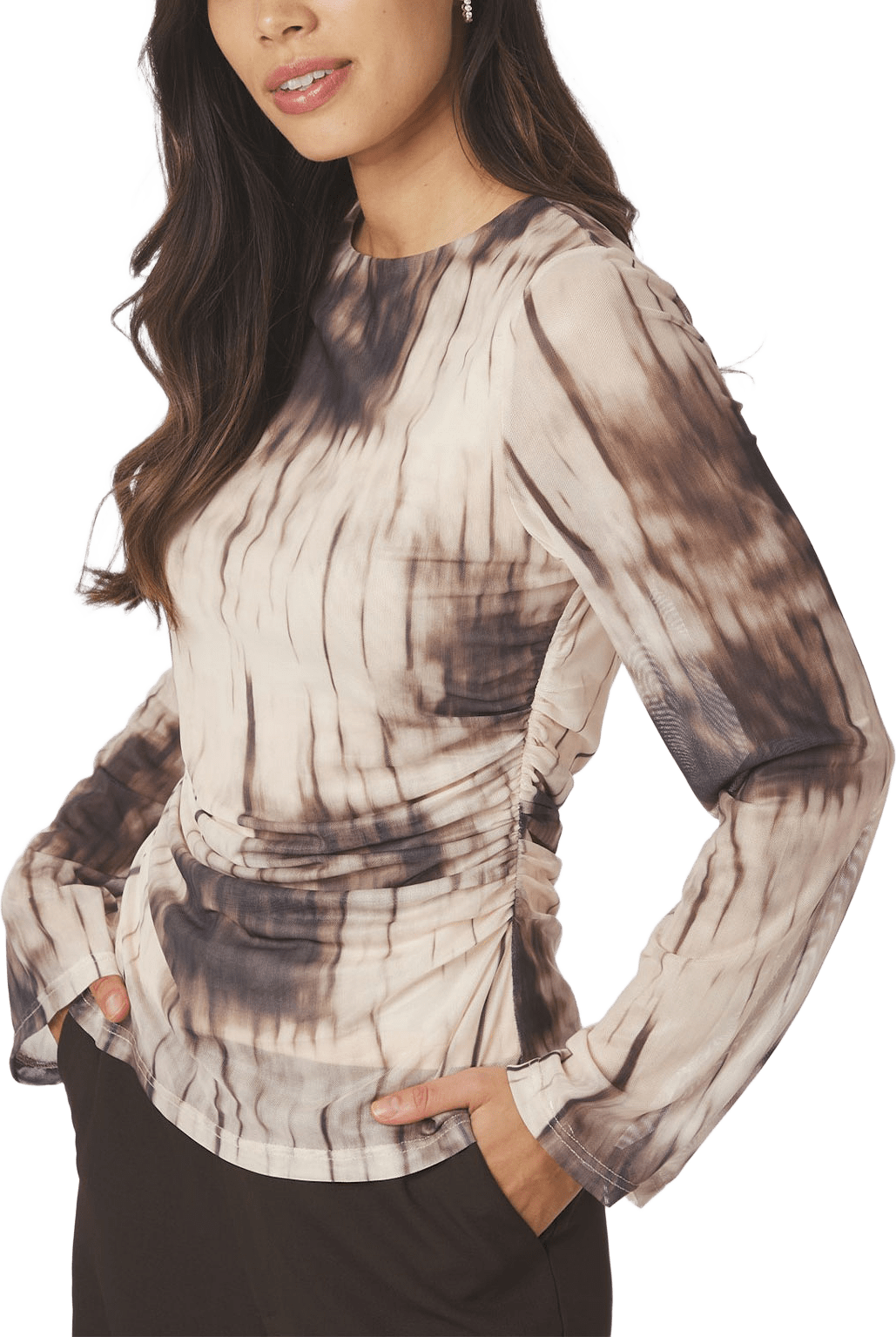 Lenida Faded Mesh Blouse, från Neo Noir, i färgen Dusty Brown.