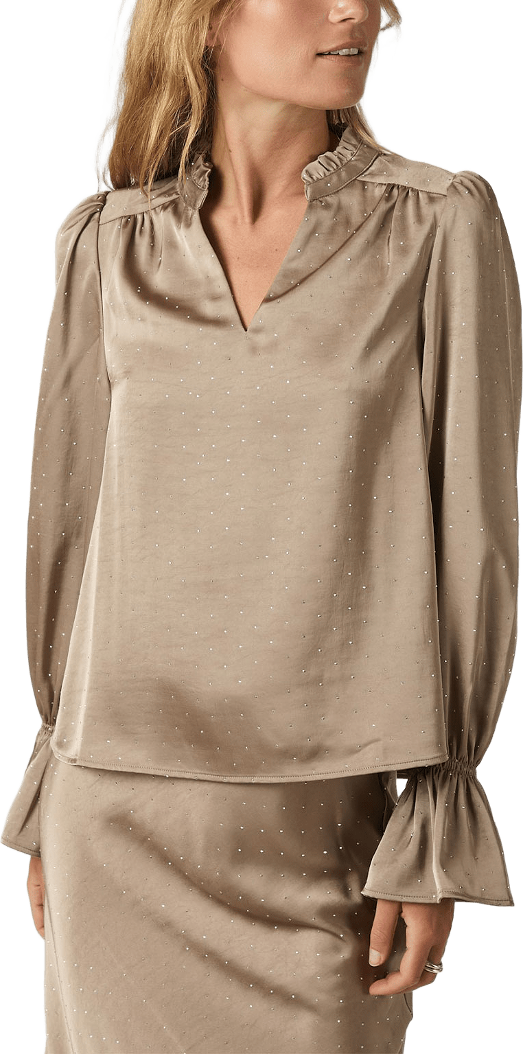 Amara Heavy Sateen Bedaz Blouse, från Neo Noir, i färgen Dark Taupe.