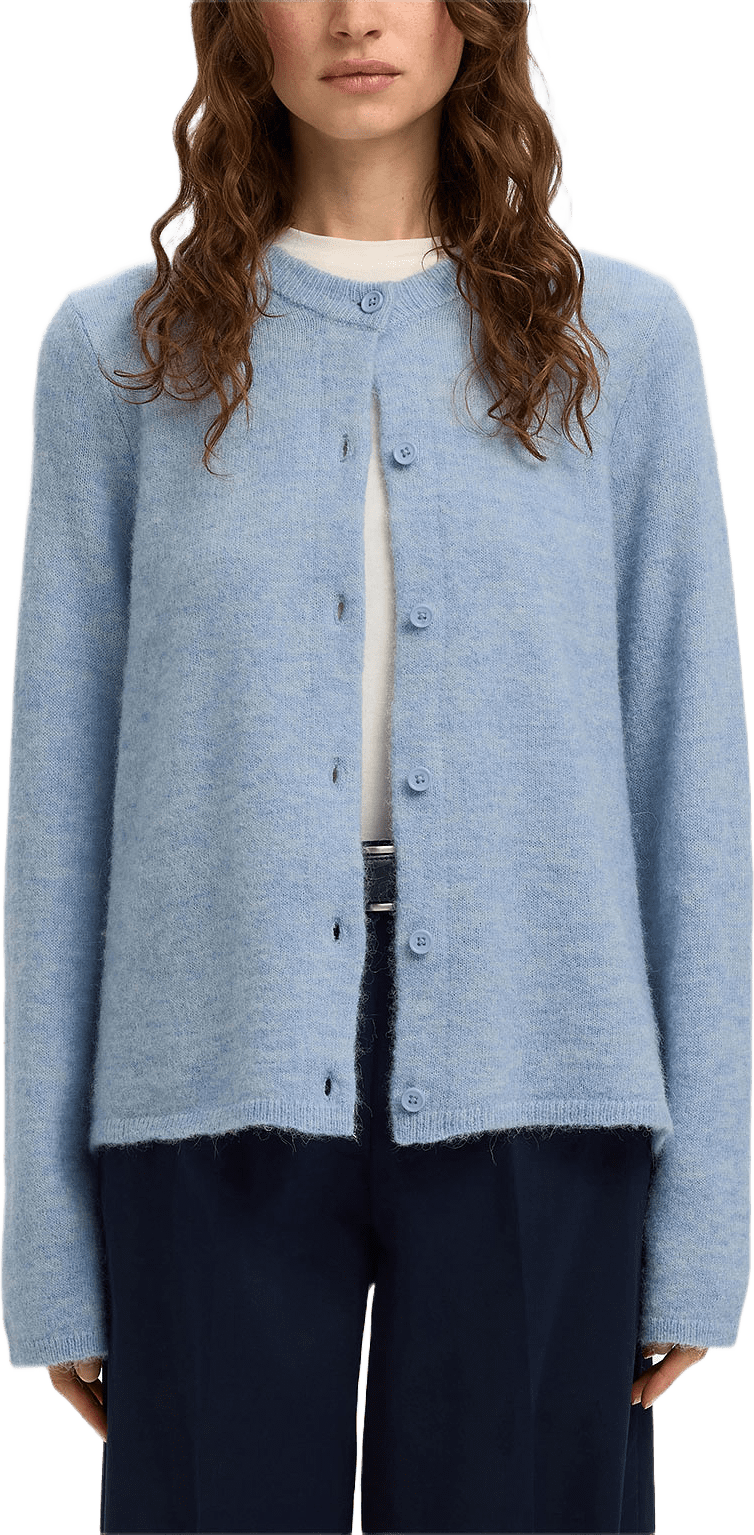SLFLULU Long sleeve Knit Cardigan, från Selected Femme, i färgen Cashmere Blue Melange.