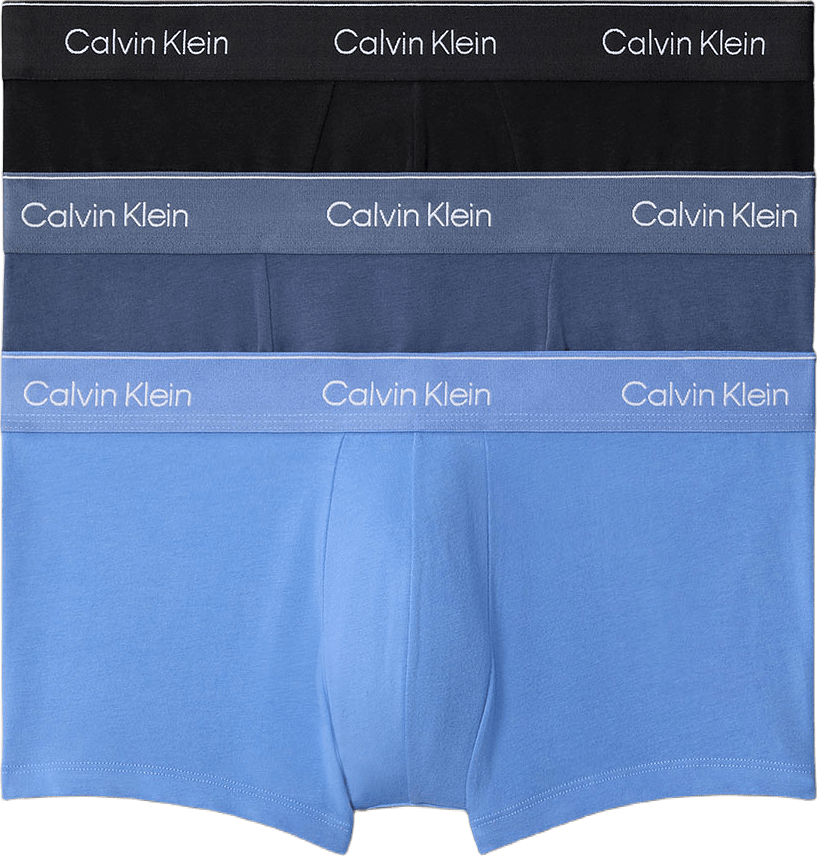 LOW RISE TRUNK 3PK Icon Cotton Stretch, från Calvin Klein, i färgen Black/Glacier/Blue Bell.