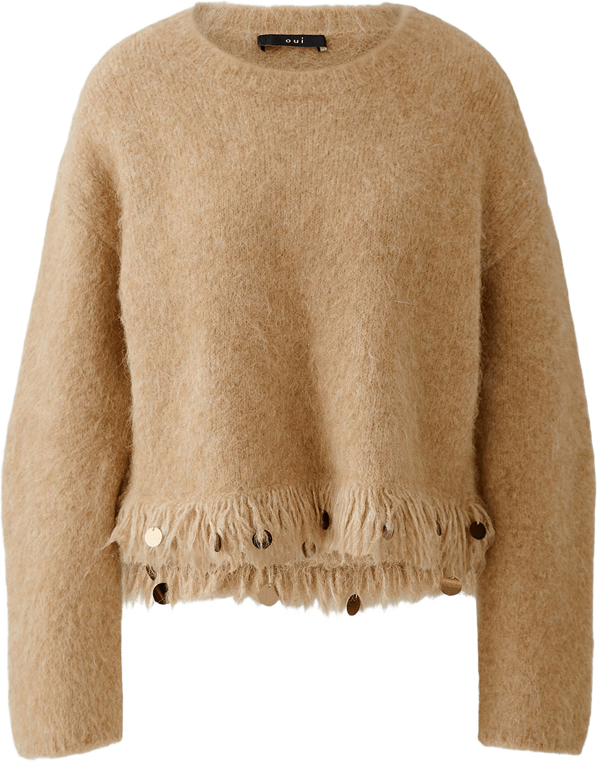 Stickad tröja, från Oui, i färgen Beige Melange.