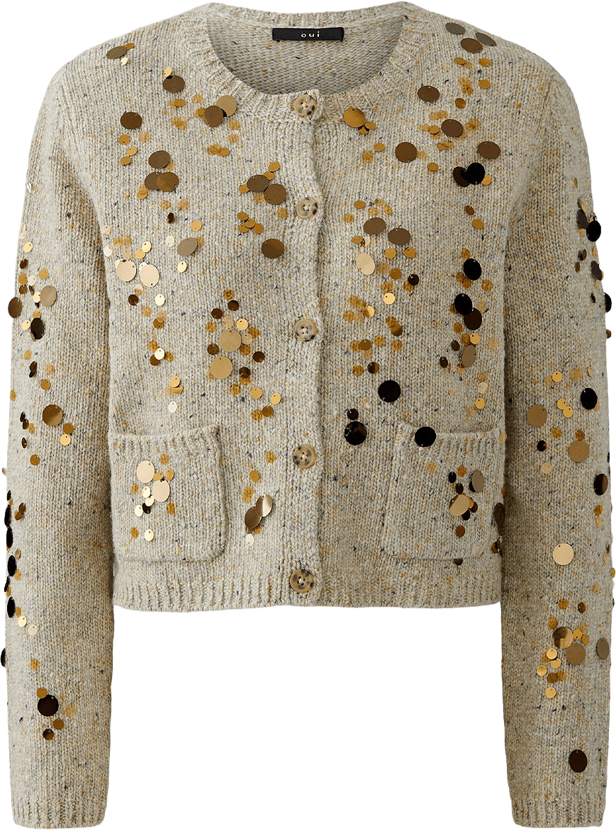 Stickad cardigan, från Oui, i färgen Offwhite Camel.