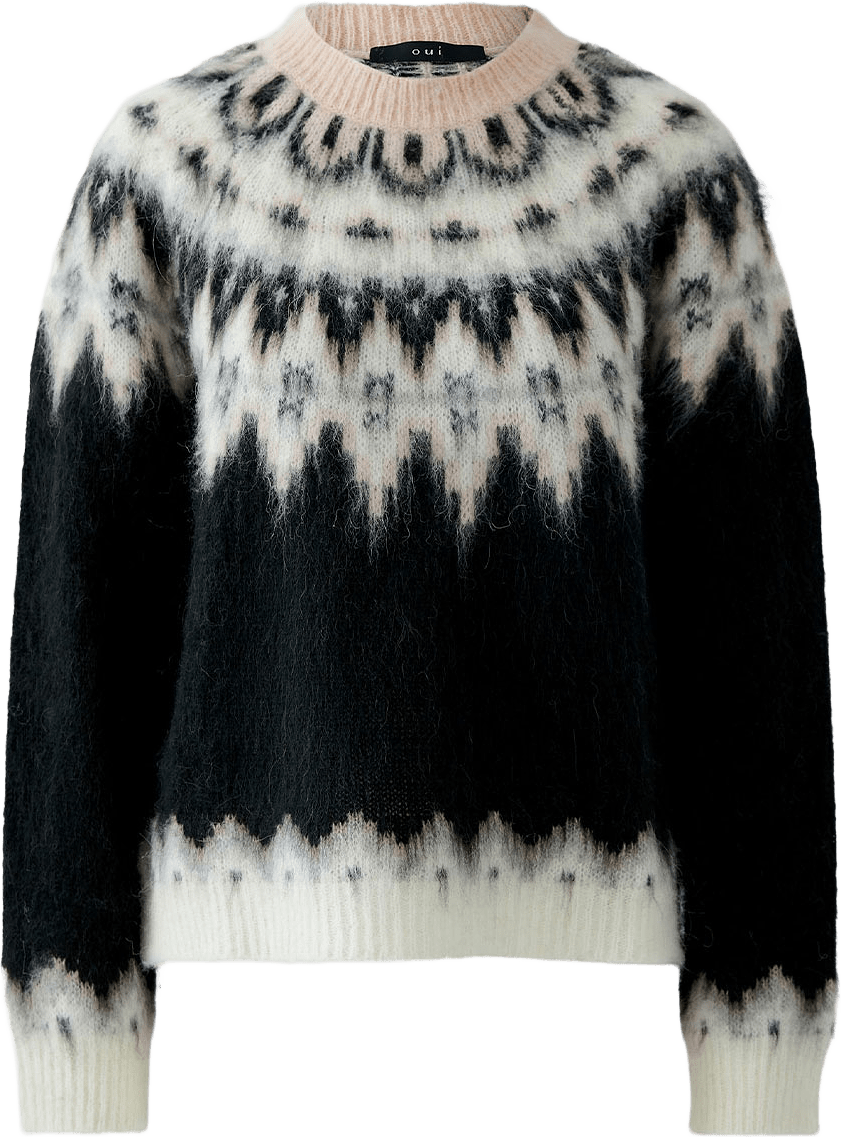Stickad tröja, från Oui, i färgen Black Red.