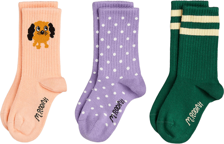 Doggie 3-pack socks, från Mini Rodini, i färgen Multi.