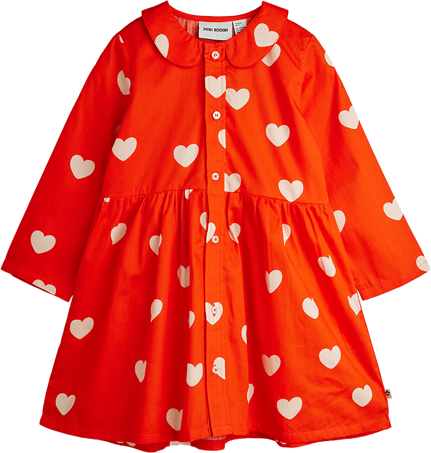 Hearts aop woven ls dress, från Mini Rodini, i färgen Red.
