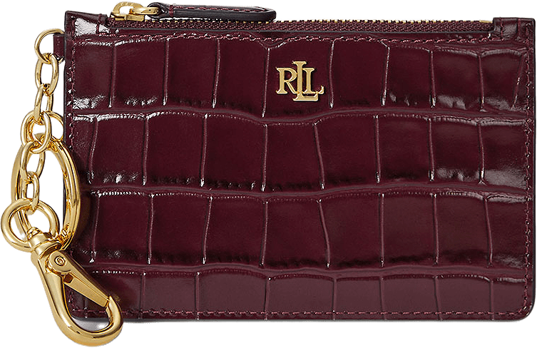 Croc-Embossed Leather Zip Card Case, från Lauren Ralph Lauren, i färgen Dark Garnet.